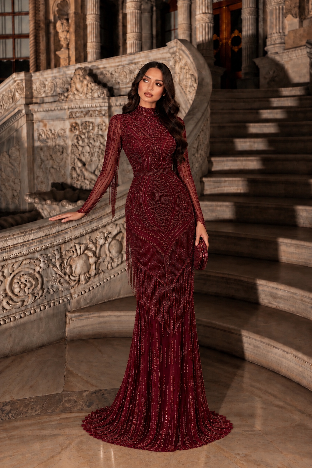 Sultana Couture Dress - Burgundy