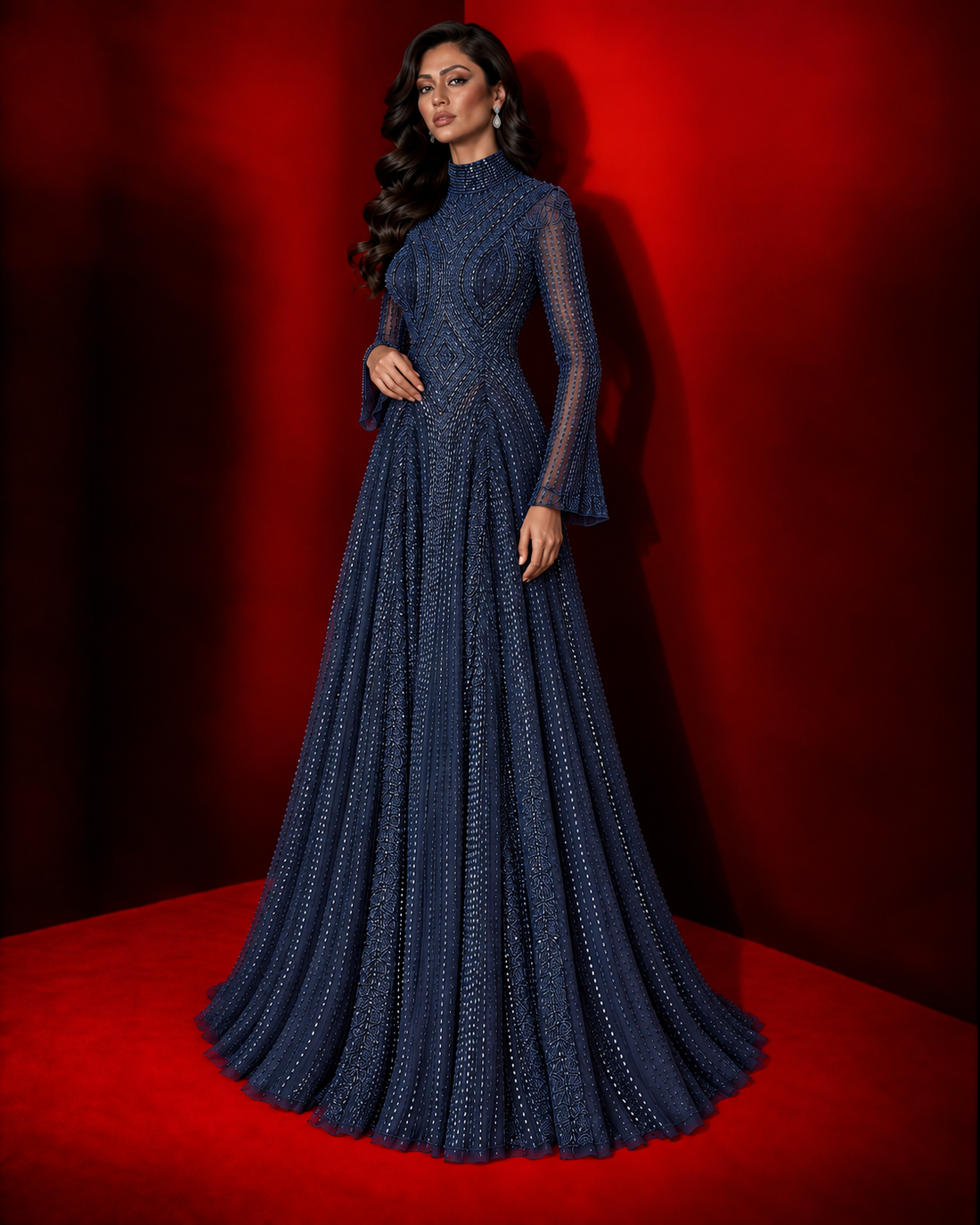 Couture Elissa Modest Evening Dress - Navy