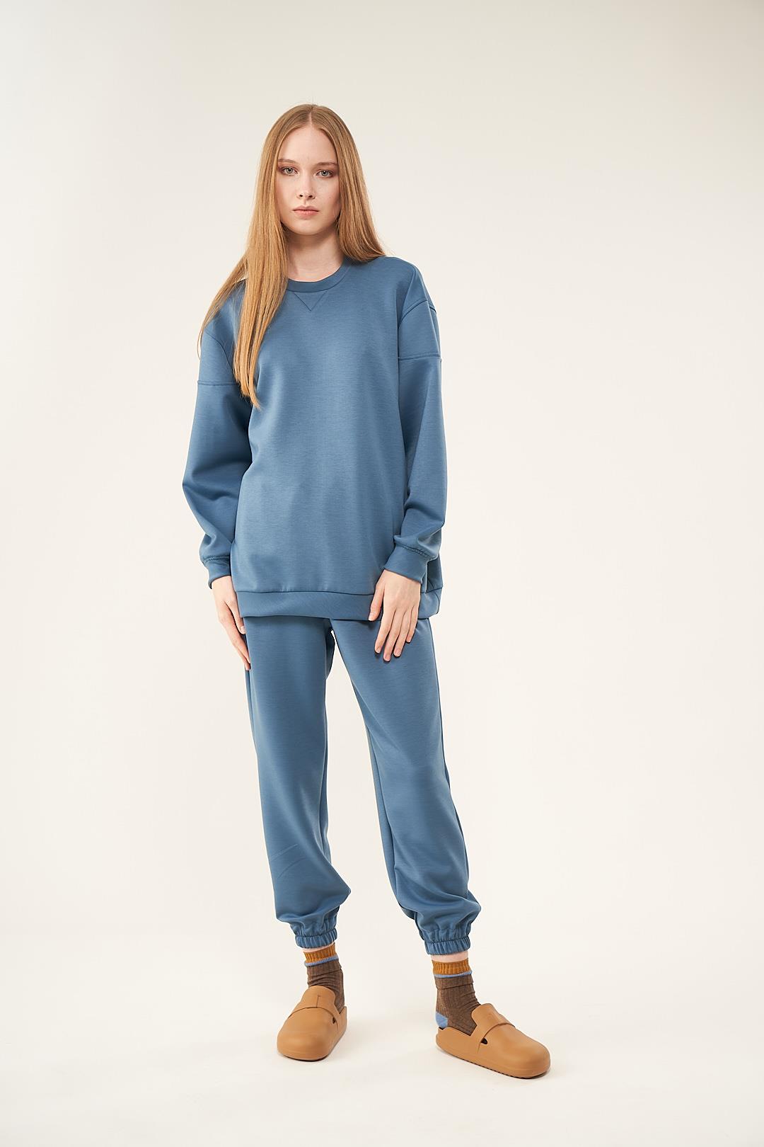 Üçgen Detaylı Sweatshirt İndigo,  Standart