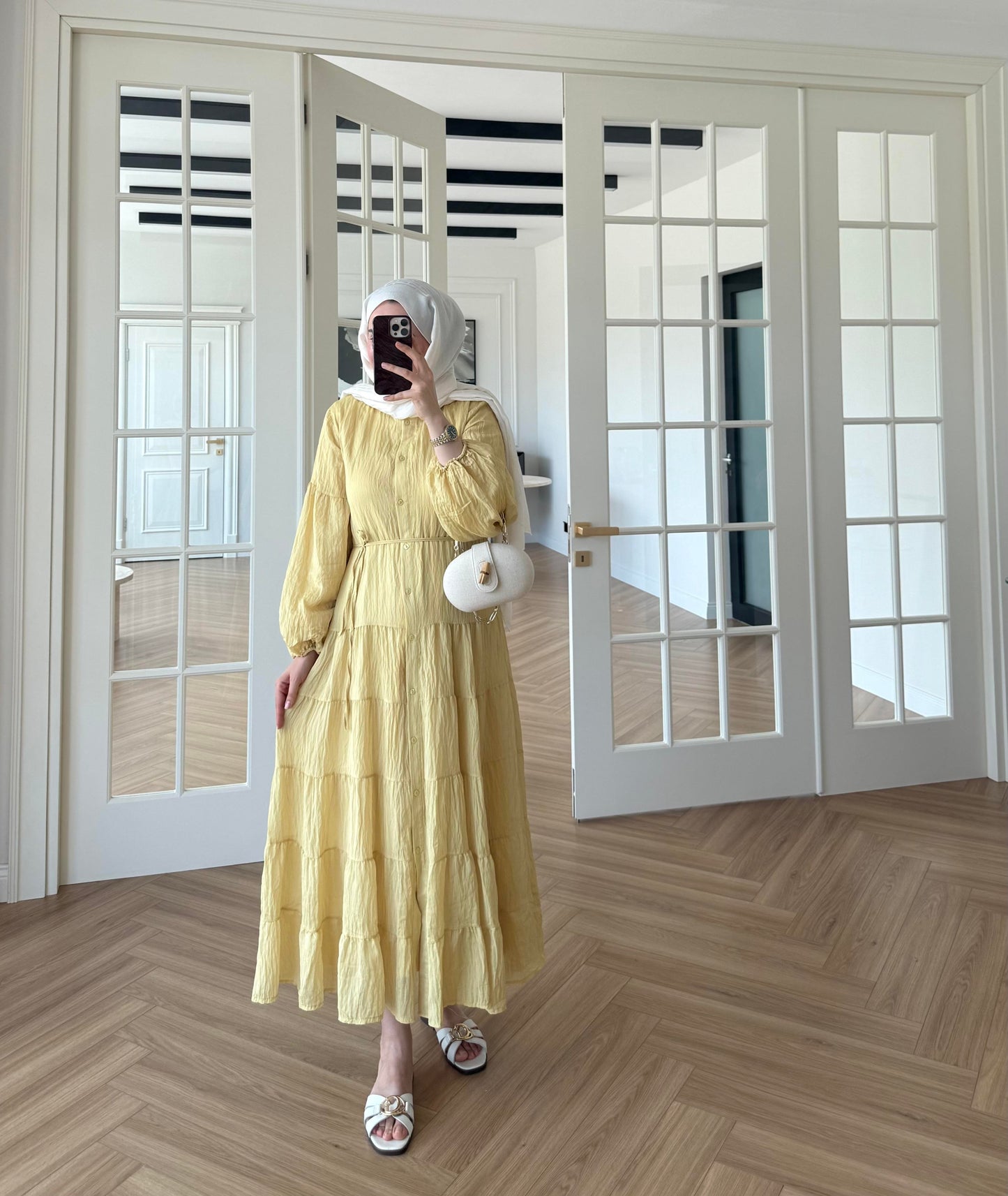 Crushed butter yellow maxi dress