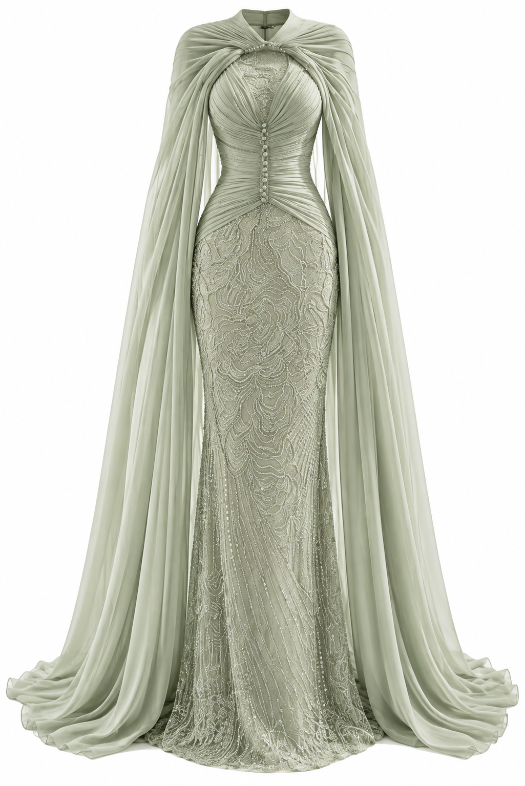 Celestia Embellished Modest Evening Dress - Green