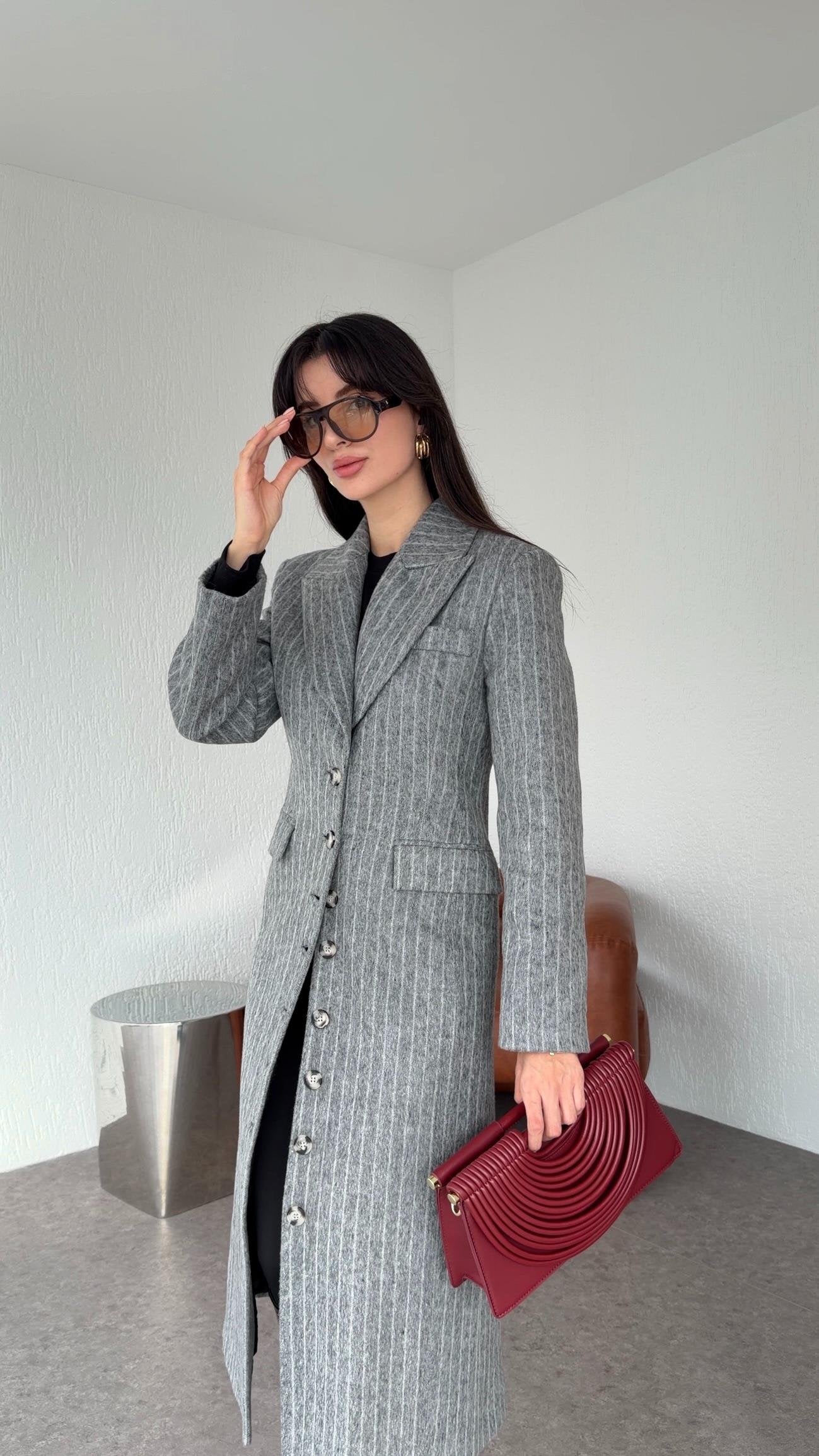 Premium Tailored Grey Wool-Blend Coat