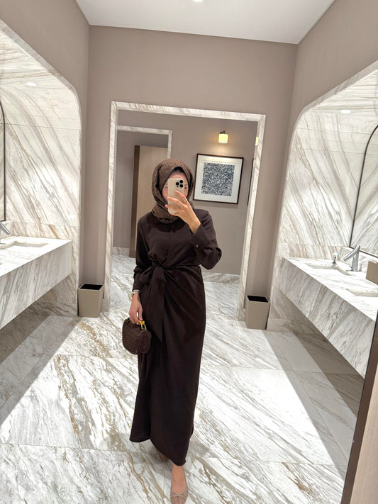 Efil Tie Waist Dress - Kahve Size 1