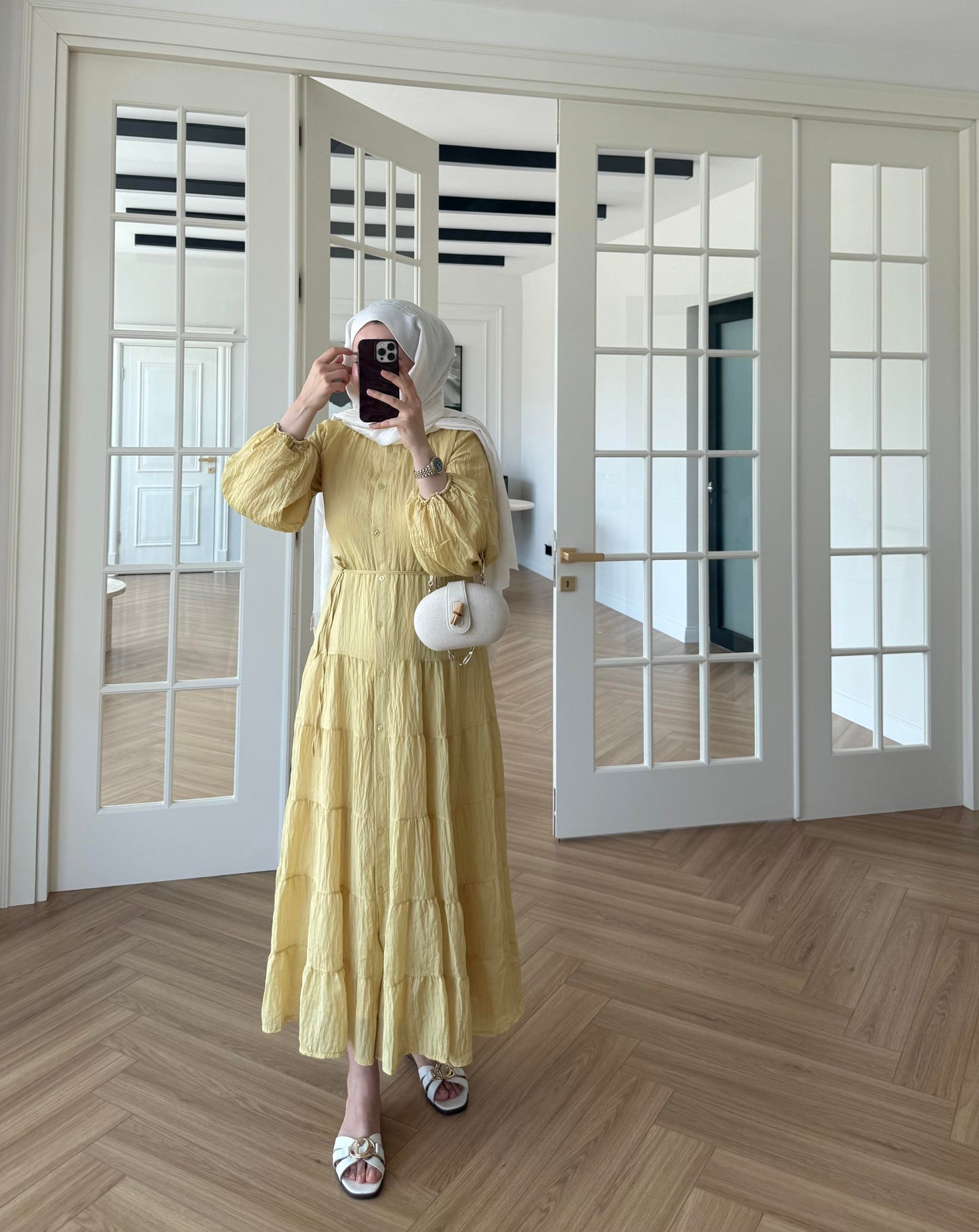 Crushed butter yellow maxi dress