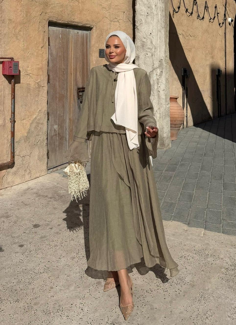 Aurora Flowy Skirt Set – Khaki