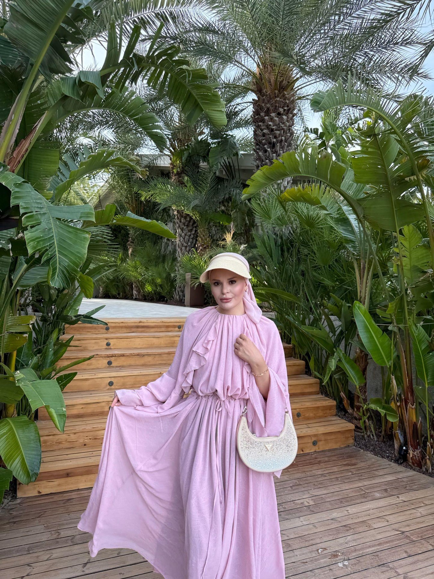 Farah Pink Chiffon Dress with Ruffle Details