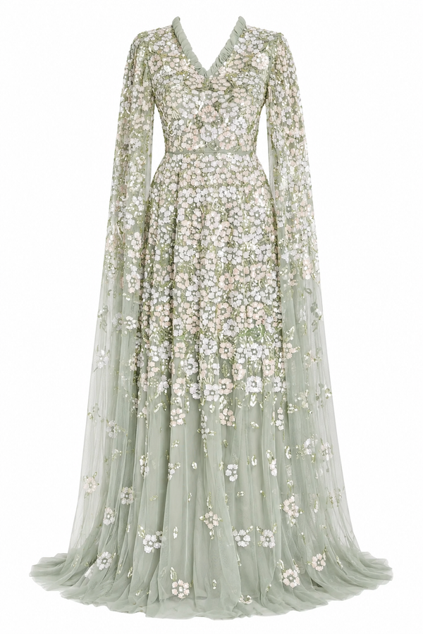 Fiorea Sequin Handwork Party Dress - Green