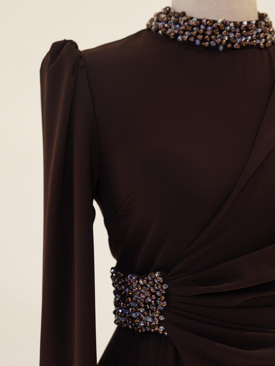 Sofia Crystal Dress- Brown