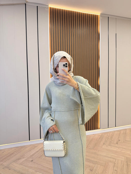 Striped-Detail Knit Dress – Mint