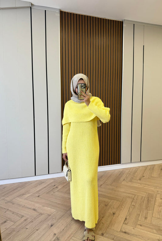 Cape-Detail Knit Dress – Yellow