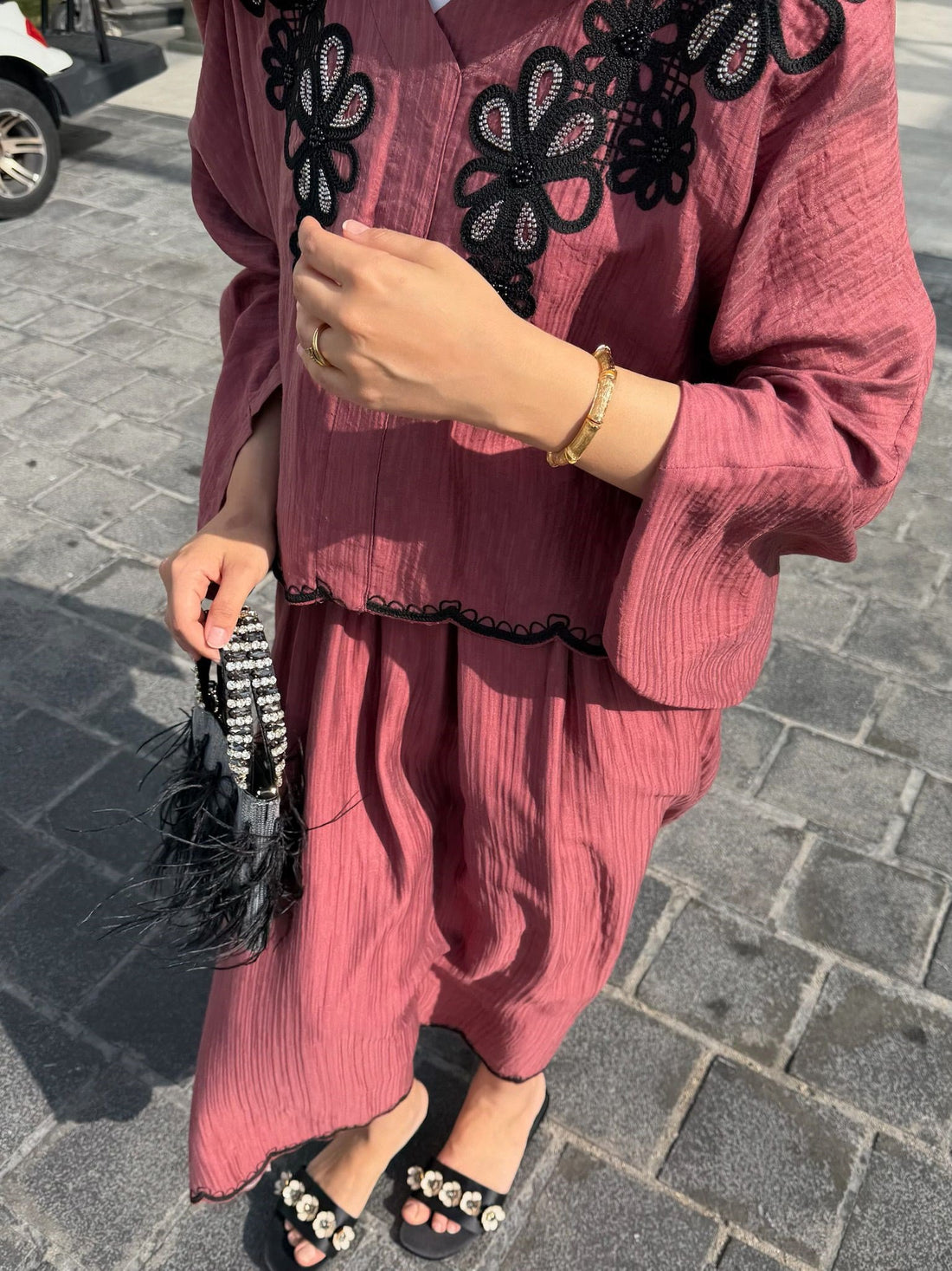 Lace Detailed Skirt Set - Brick