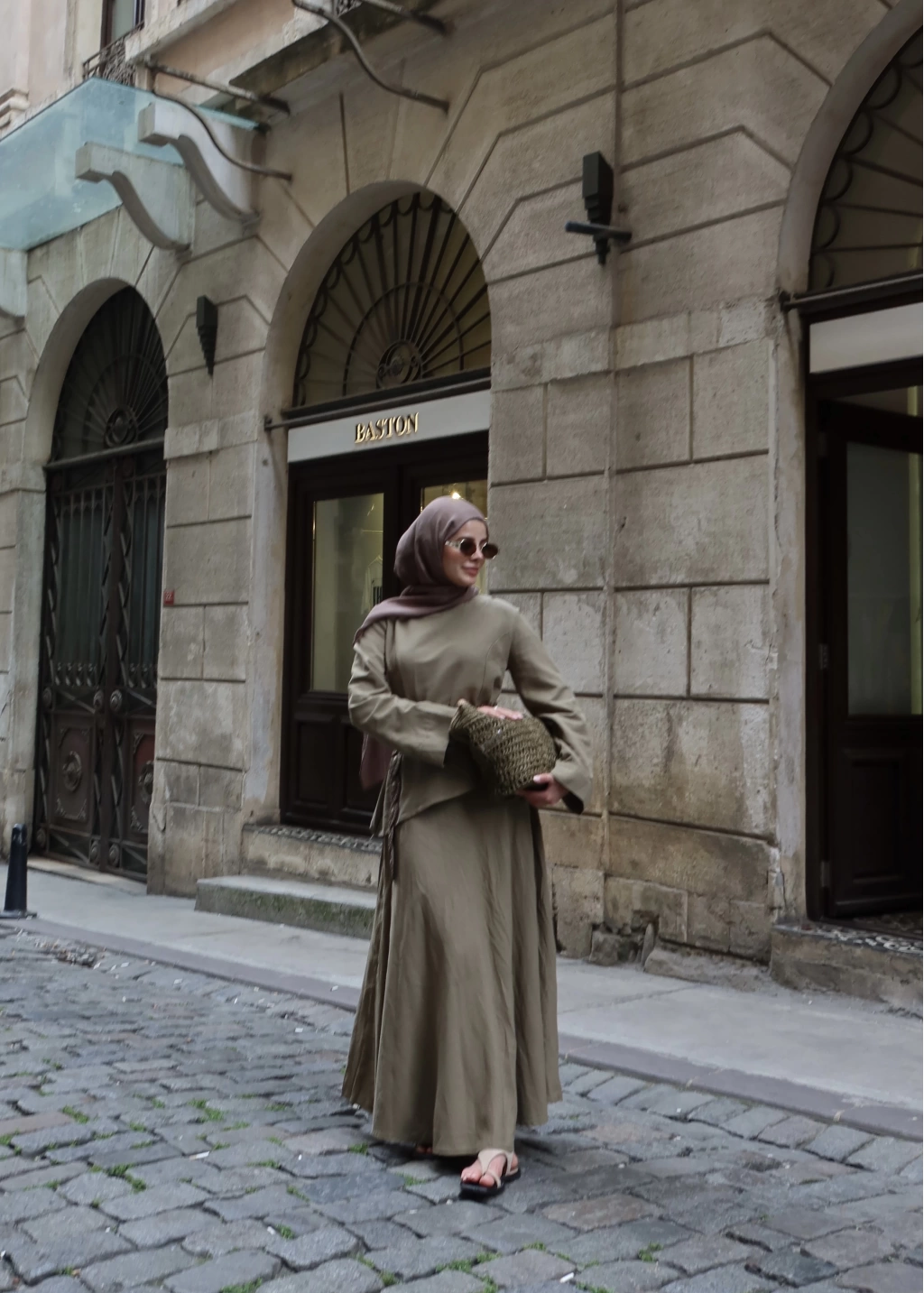 Khaki Asymmetric Linen Co-Ord Set