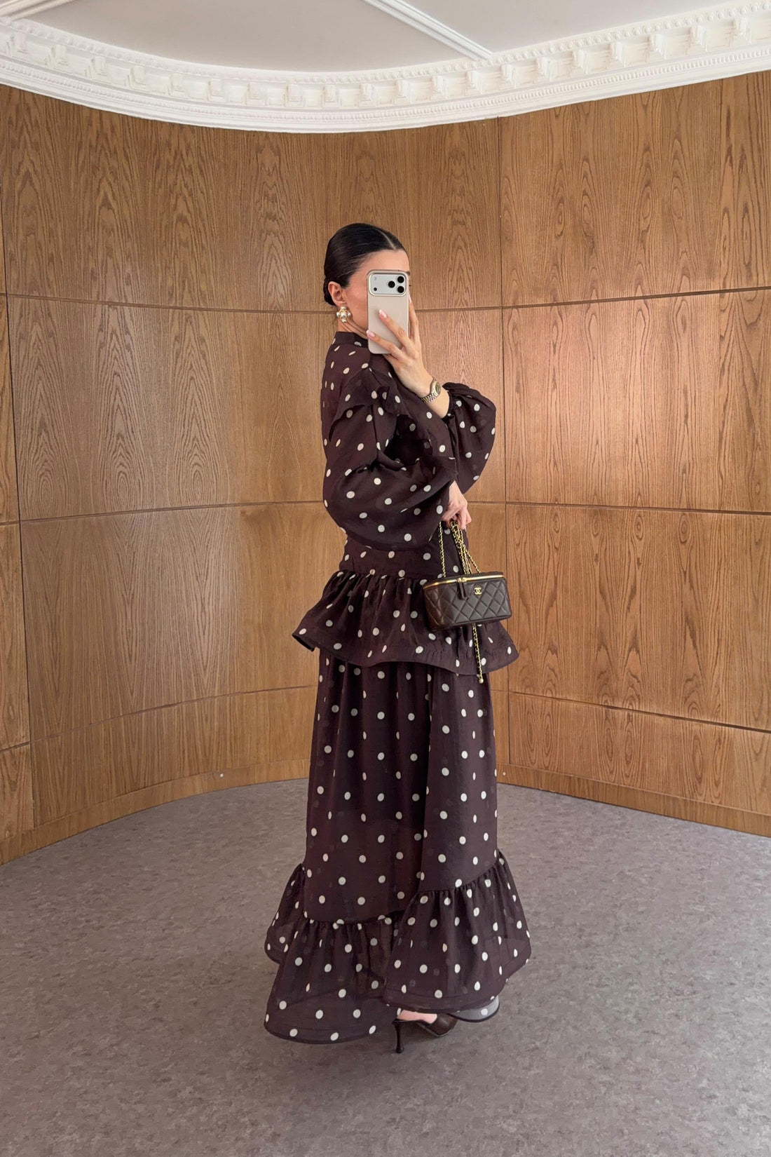 Dark Brown Polka Dot Shirt and Skirt Se