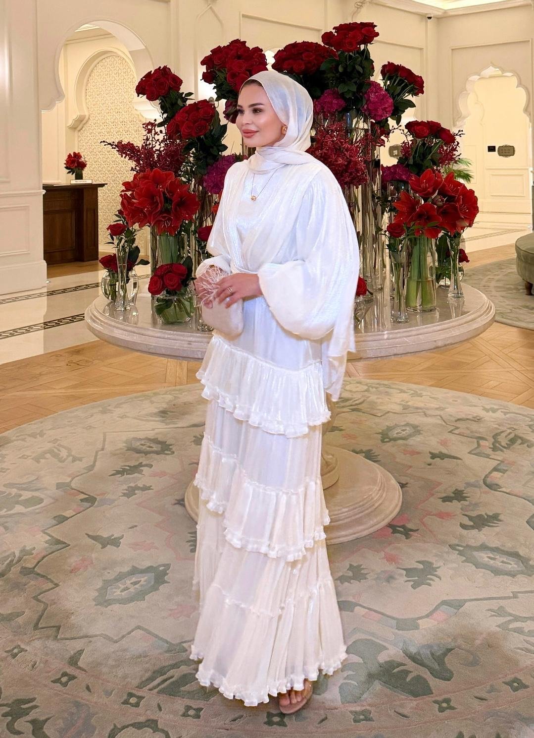 Firuza Shimmer Chiffon Maxi Dress – Off White