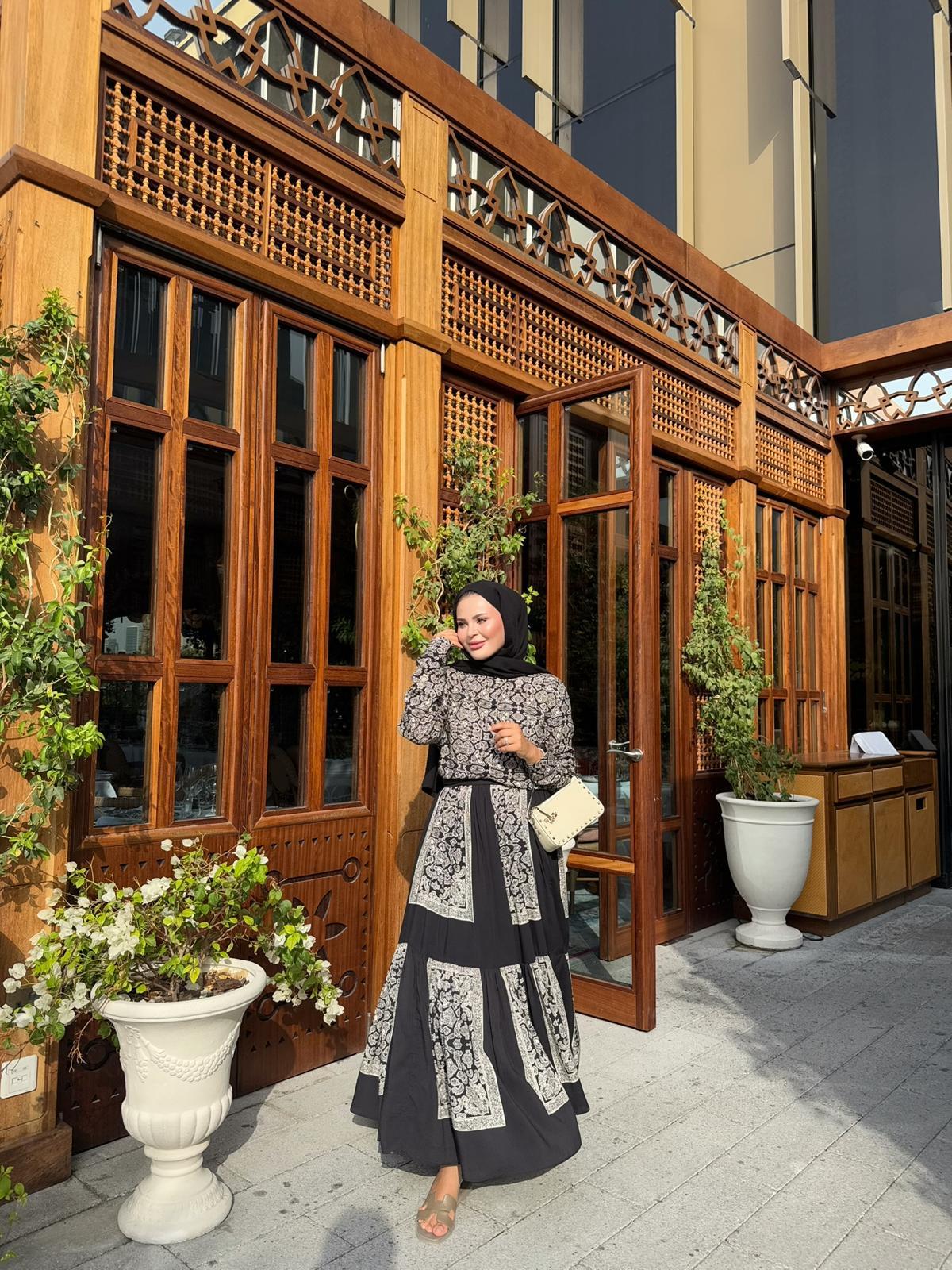 Lightweight Ethnic Shirt and Skirt Co-Ord in Black