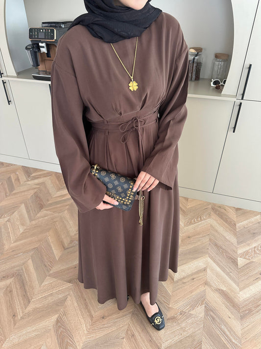 Fitted Waist Maxi Dress in Modal Fabric- Brown
