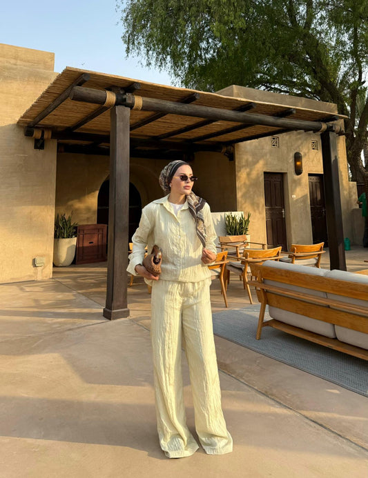 Crushed Shirt and Pant Matching Sets in Butter