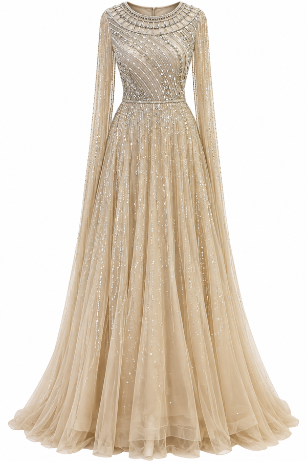 Couture Sonja Modest Evening Dress - Beige