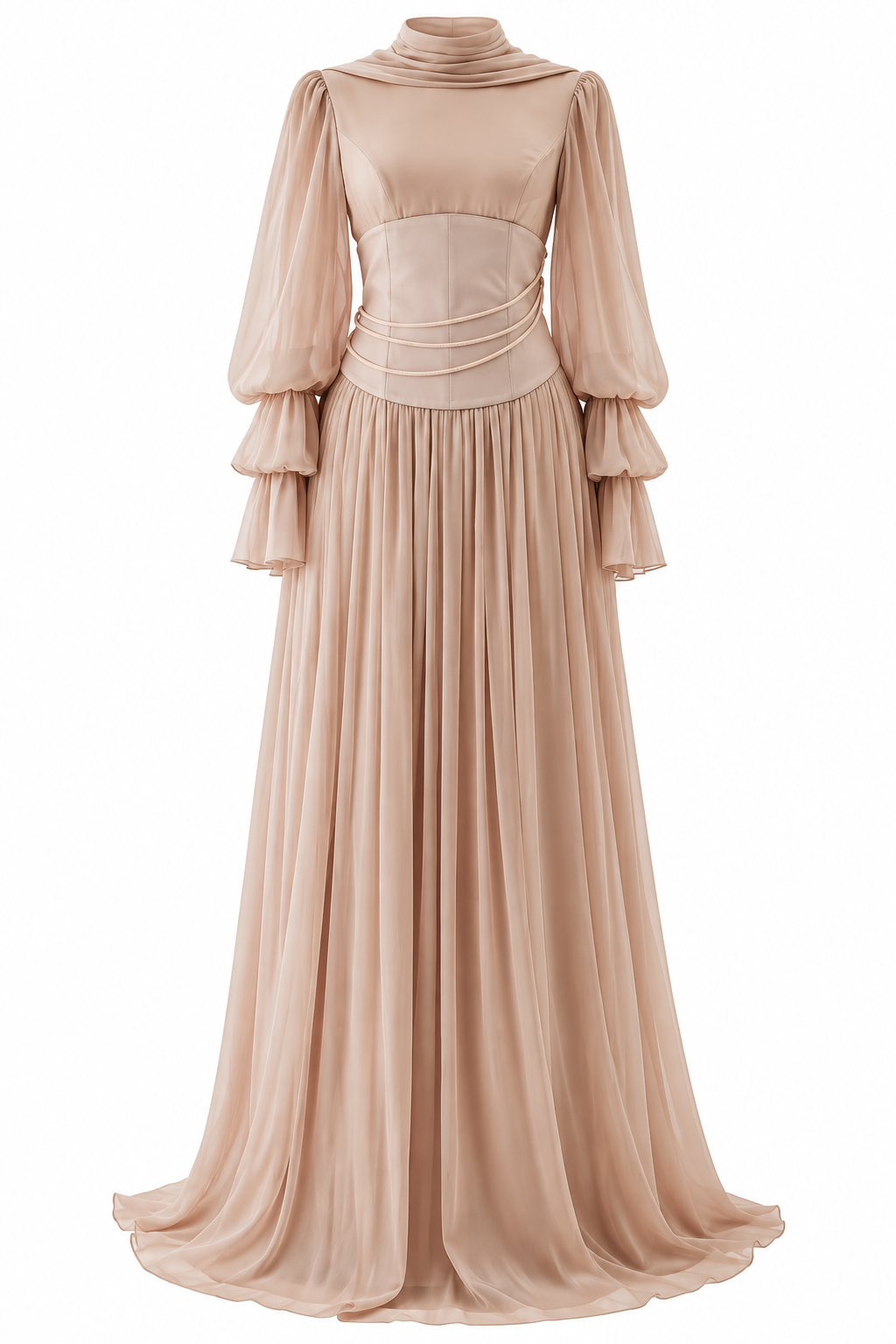 Liora Pearl Corset Modest Evening Dress - Powder Pink