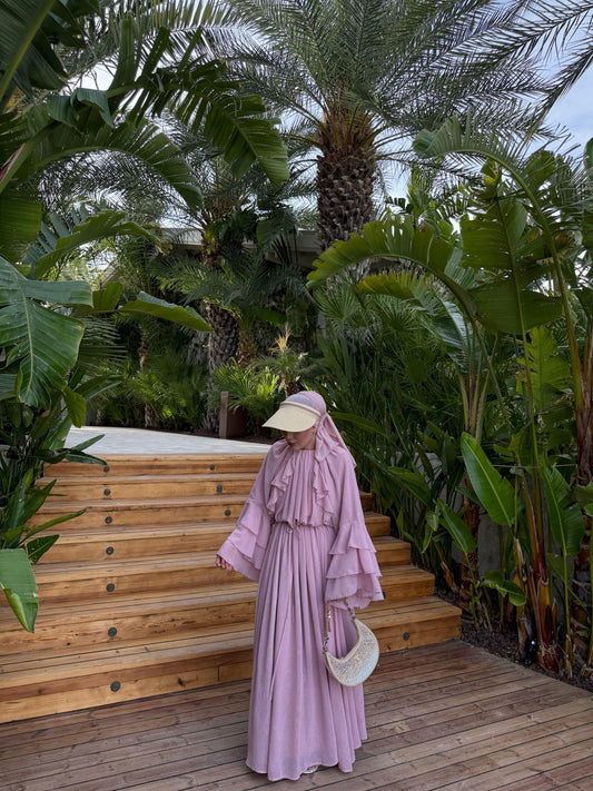 Farah Pink Chiffon Dress with Ruffle Details