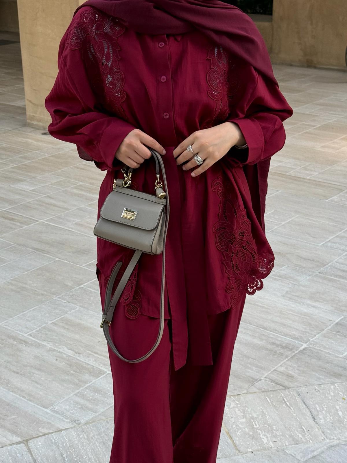 Lace Detailed Burgundy Co-Ord Set