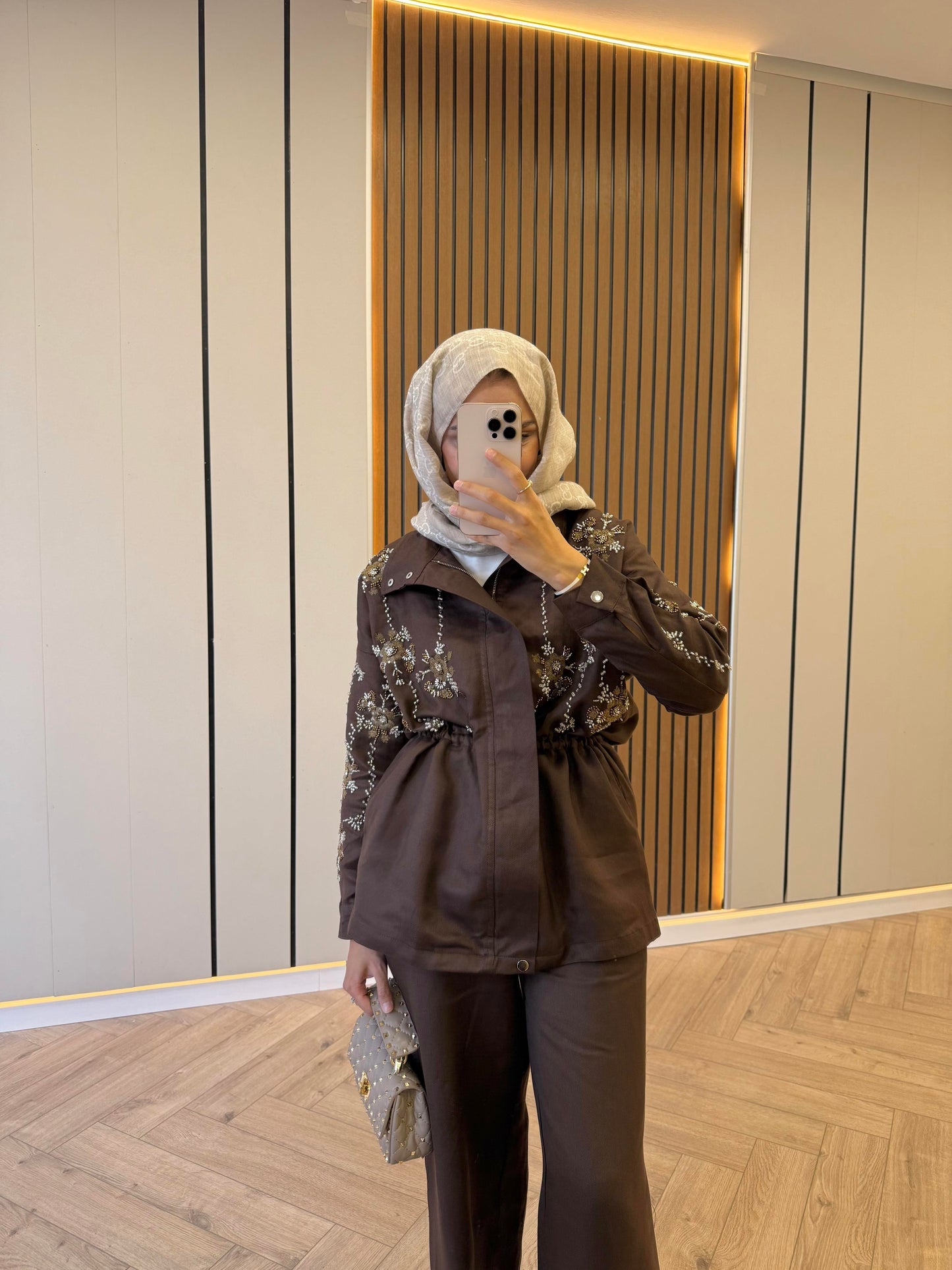 Limited Edition Tencel Set with Bead Embroidery- Brown