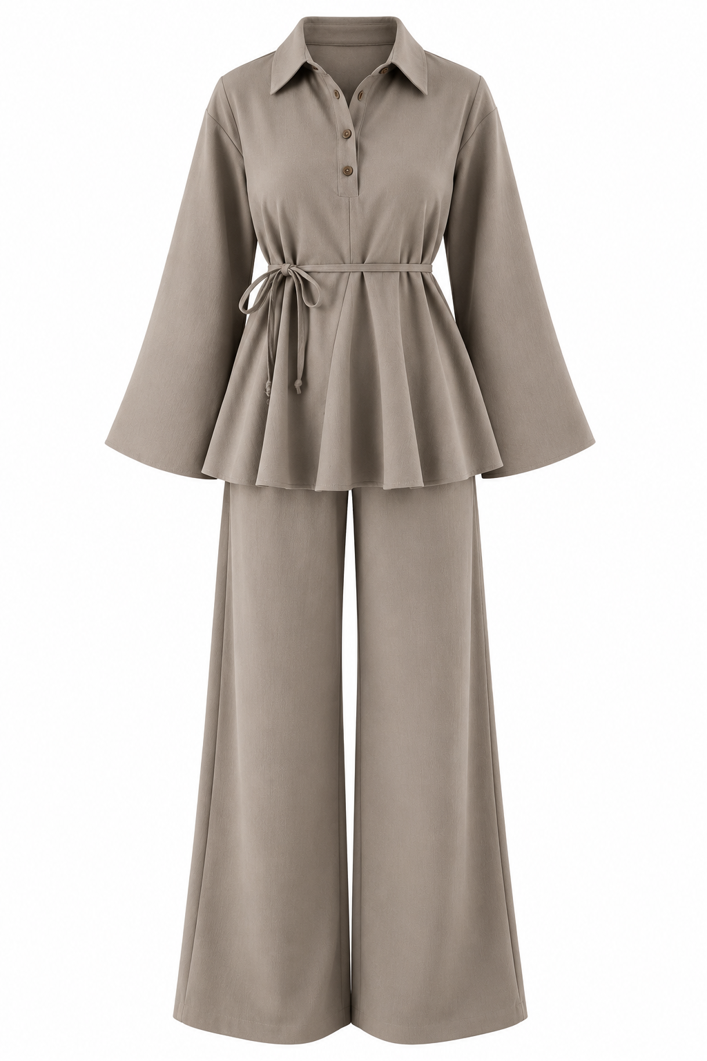 Larissa Ruffle Blouse & Trouser Set - Mink
