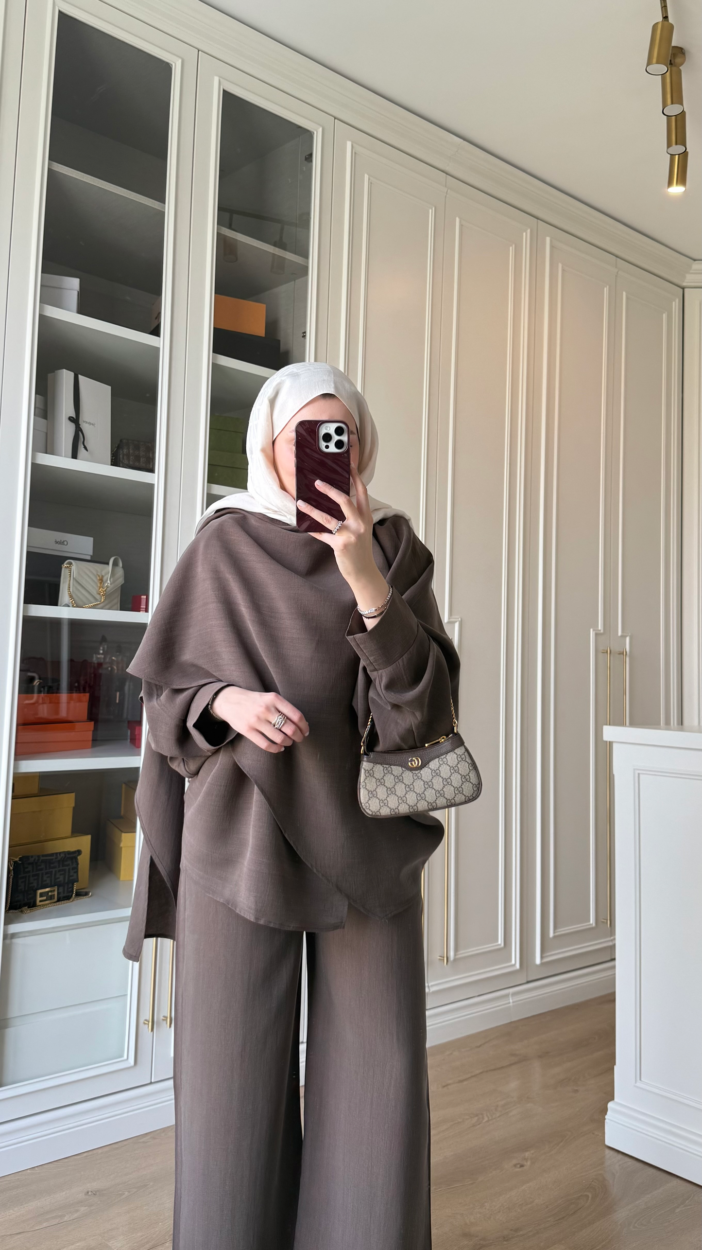 Oversized Tencel Set with Shawl Detail – Bitter Brown