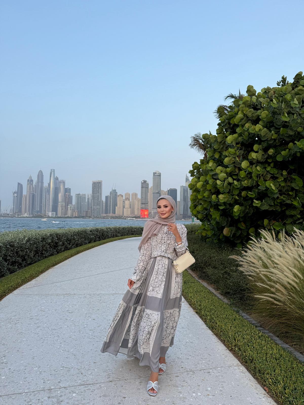 Lightweight Ethnic Shirt and Skirt Co-Ord in Gray