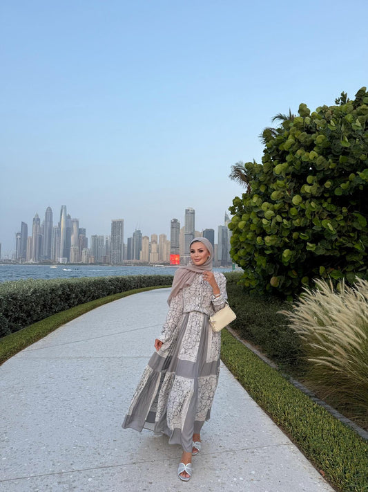 Lightweight Ethnic Shirt and Skirt Co-Ord in Gray