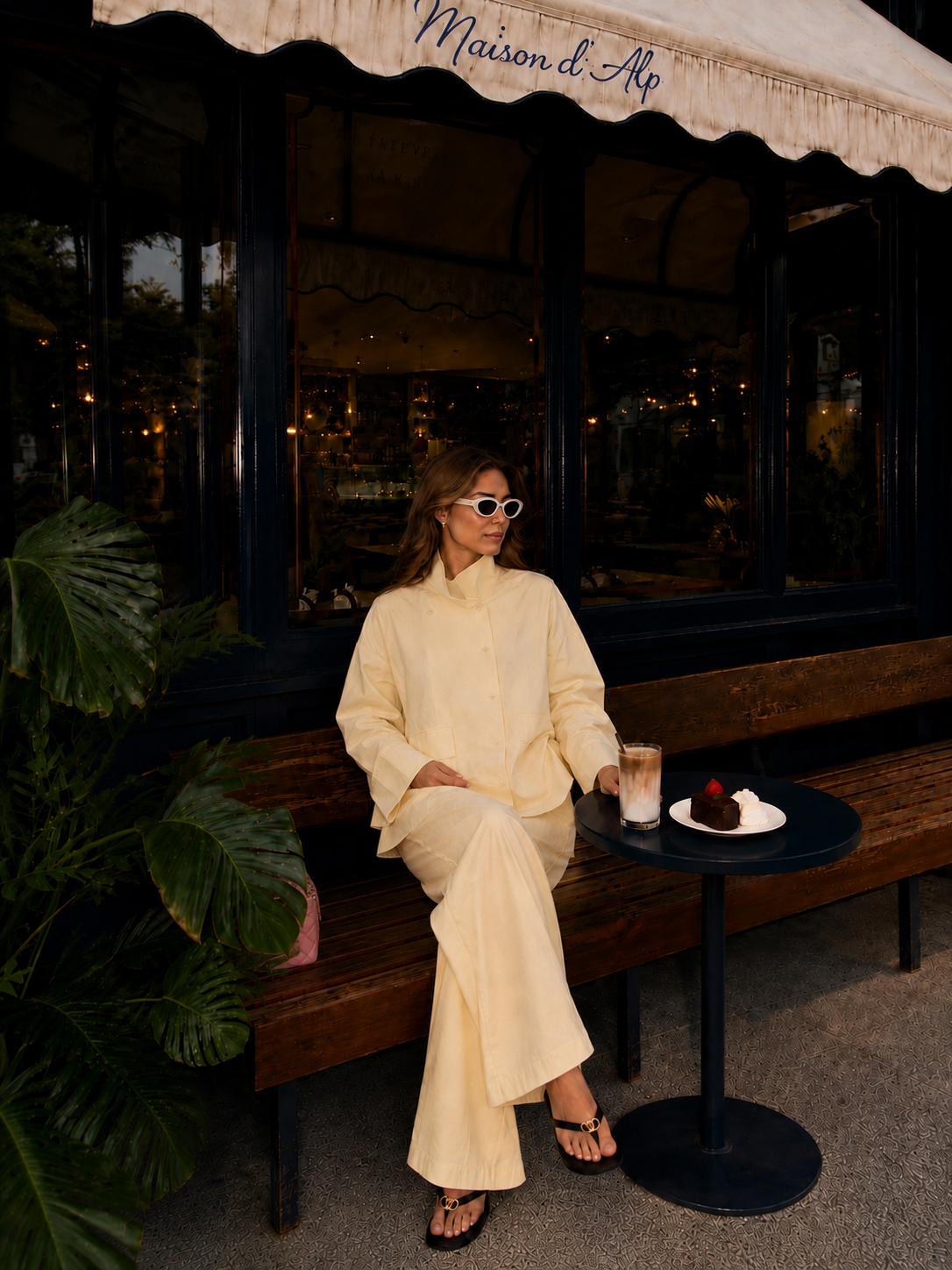 Yellow 100% Cotton Mock-Neck Shirt & Wide-Leg Pants Co-ord Set