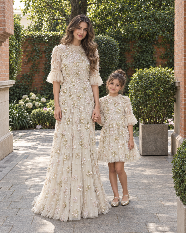 Couture Orchid Evening Dress - Cream