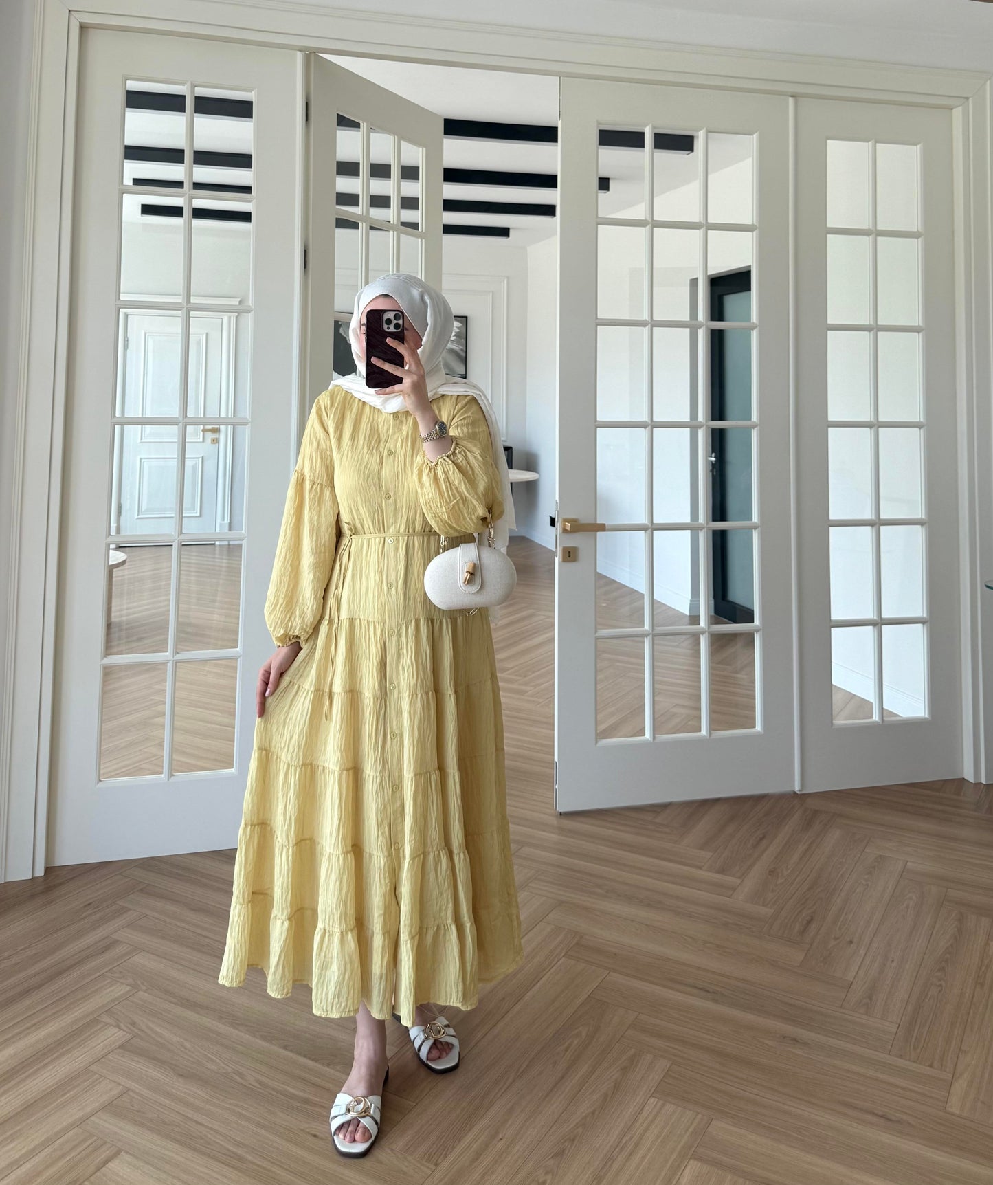 Crushed butter yellow maxi dress