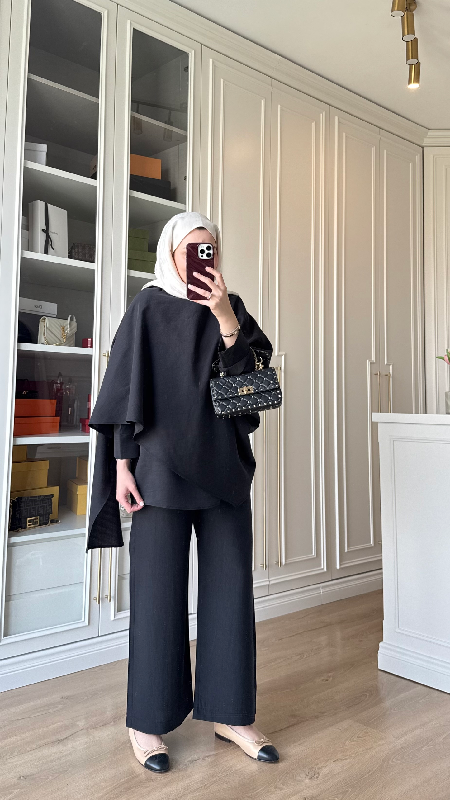 Oversized Tencel Set with Shawl Detail – Black