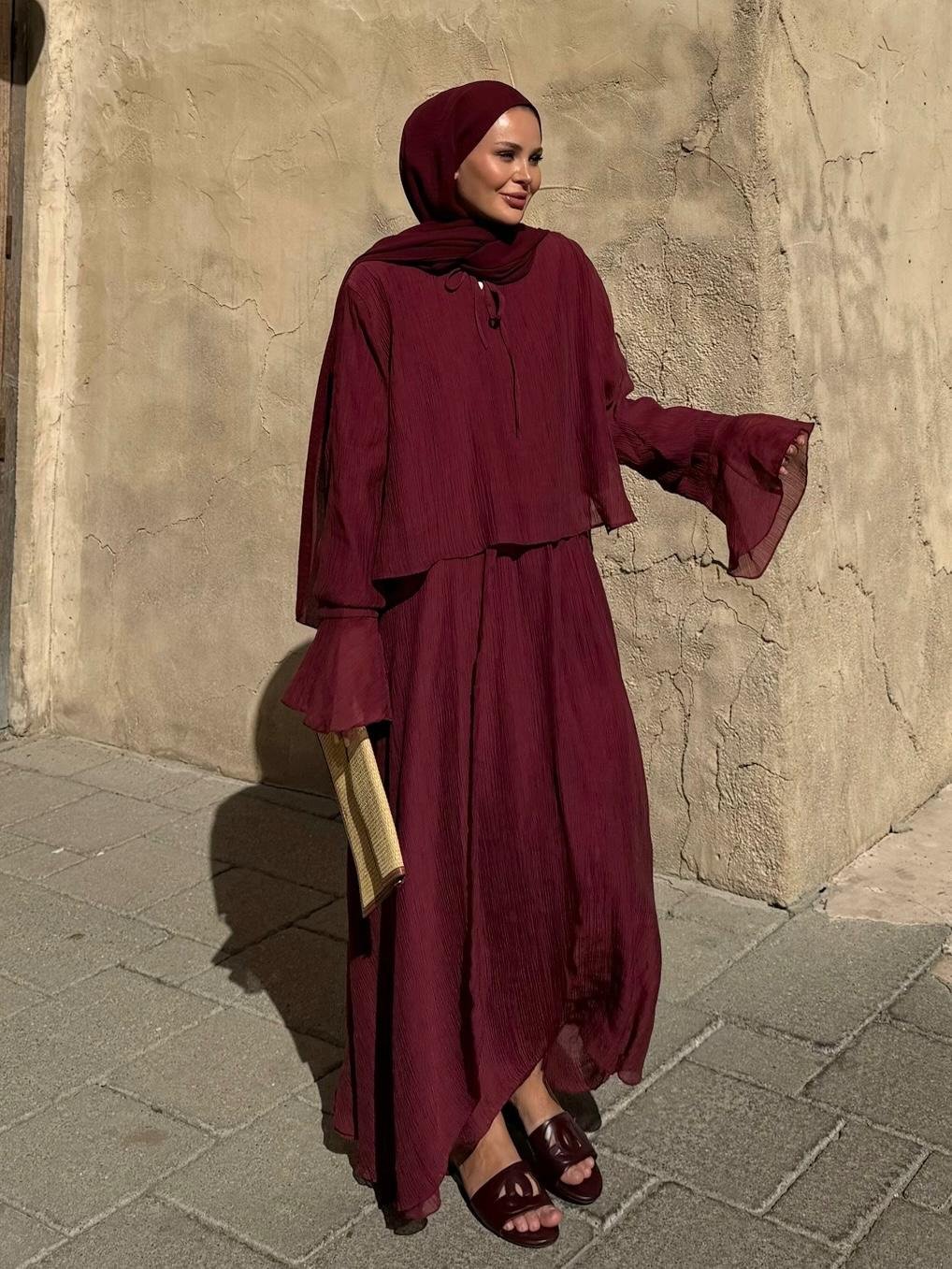 Aurora Flowy Skirt Set – Burgundy