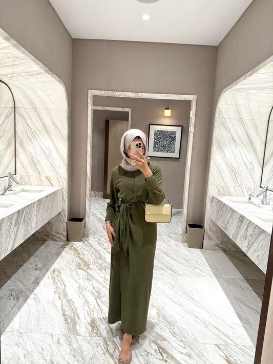 Efil Tie Waist Dress - Haki Size 1
