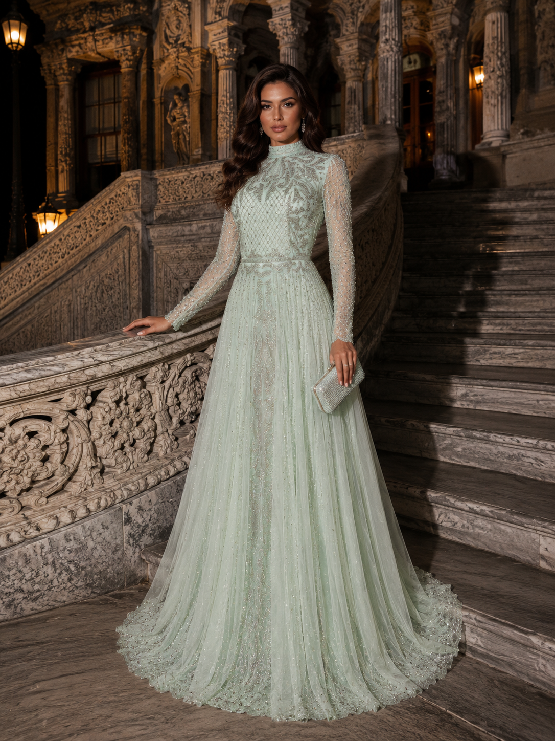 Couture Roxelana Evening Dress - Mint