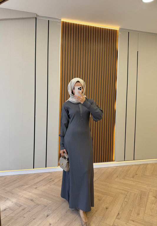 Vertical Stripe Knit Dress – Gray