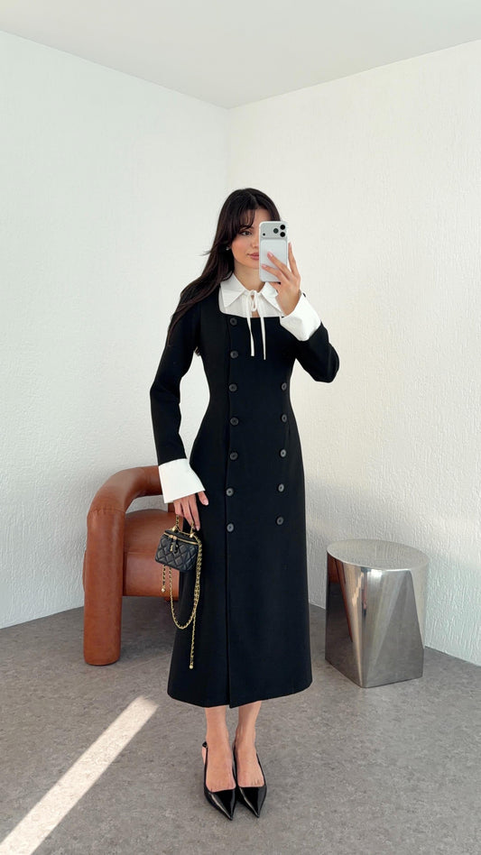 Black Panel Detail Midi Dress