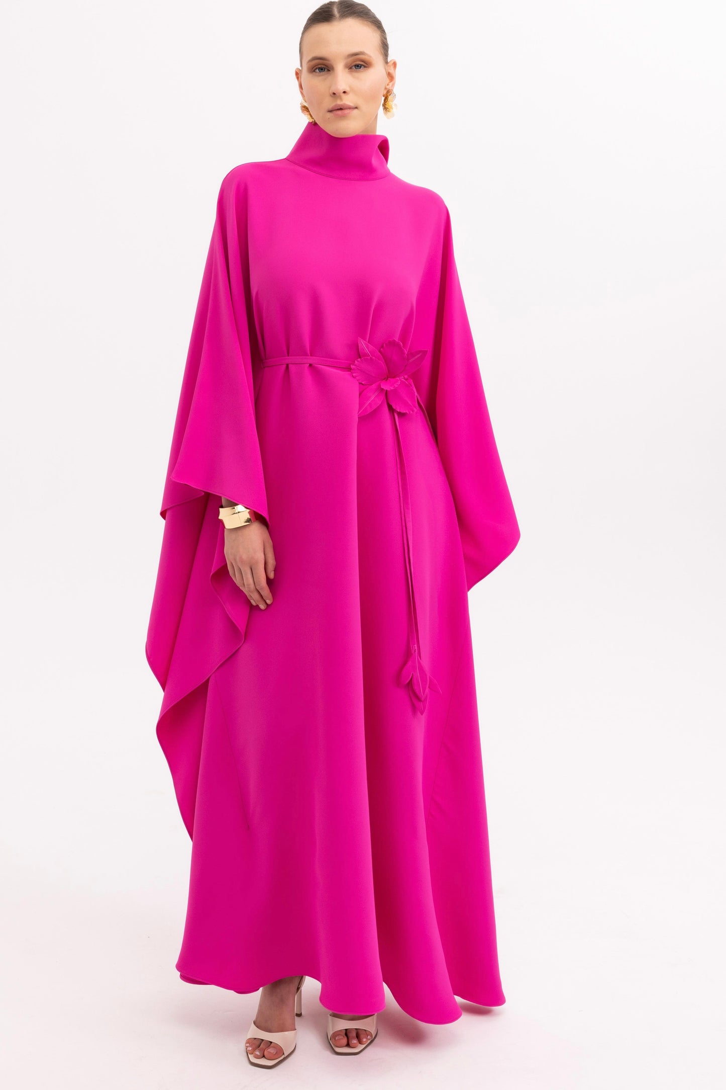 Limited Edition Handmade Fuschia Kaftan Dress with Floral Details