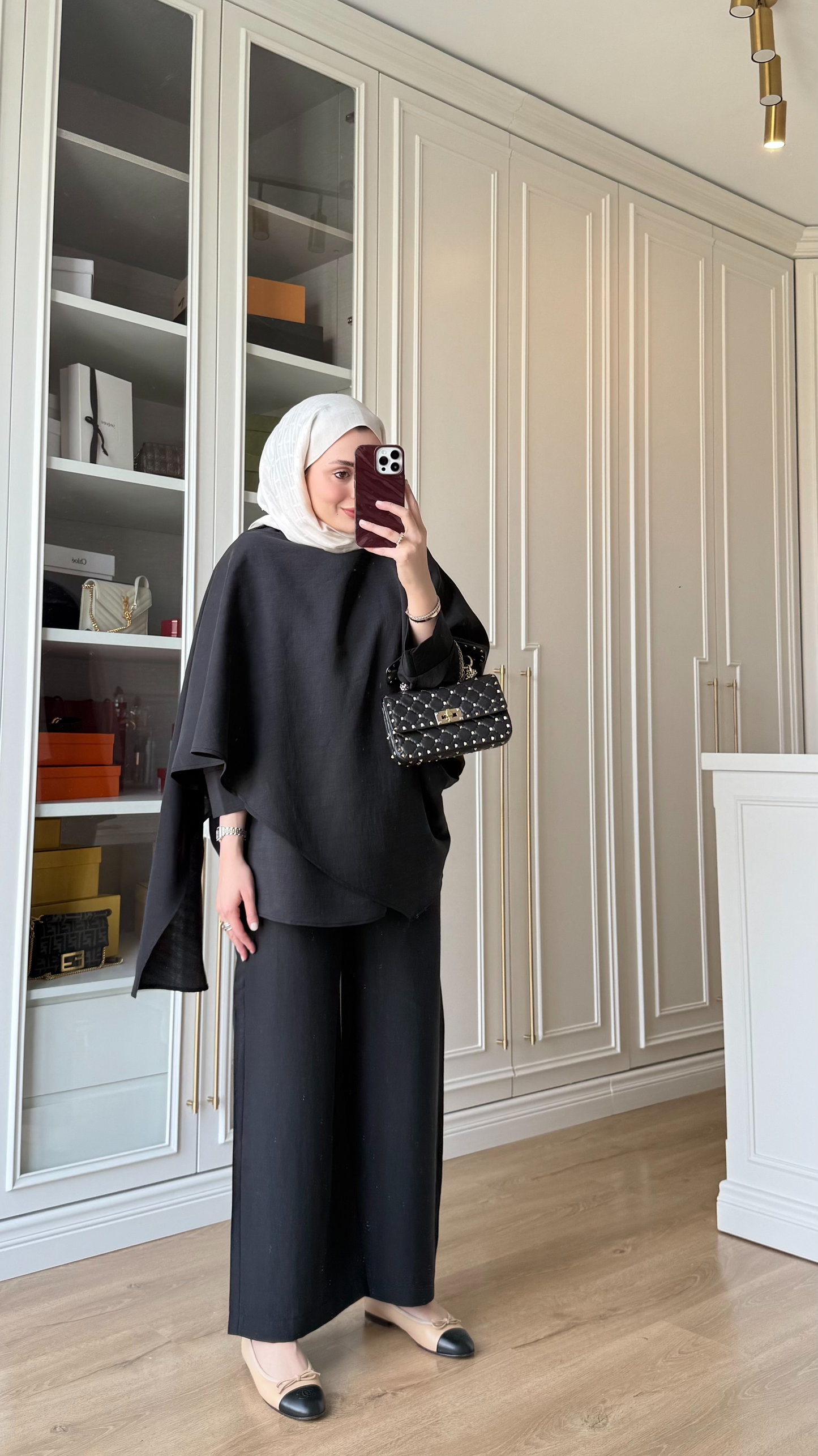 Oversized Tencel Set with Shawl Detail – Black