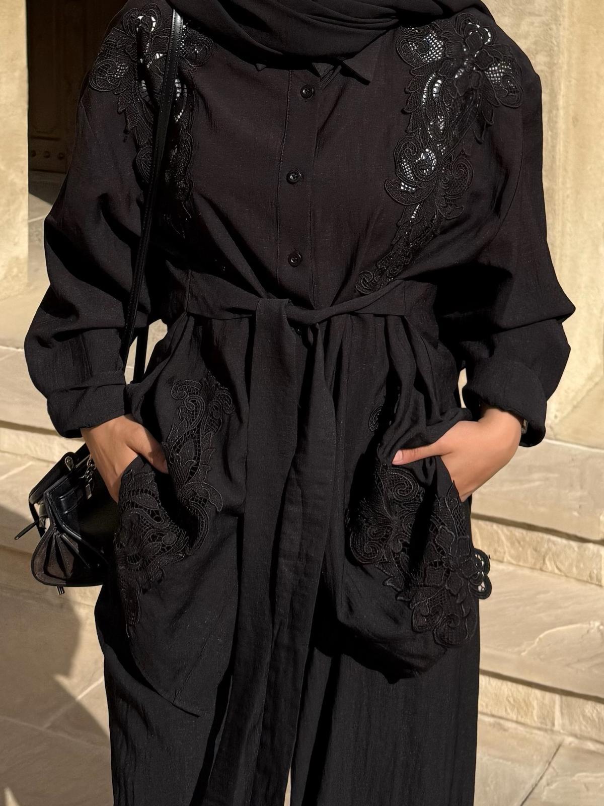 Lace Detailed Black Co-Ord Set