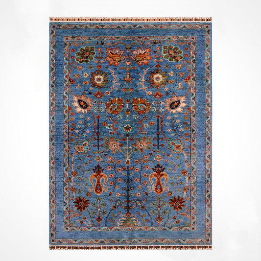 Sultani Çiçekli Orjinal El Dokuması Mavi Kök Boya Yün Halı 123x190 2.34 Metrekare - 4x6 ft