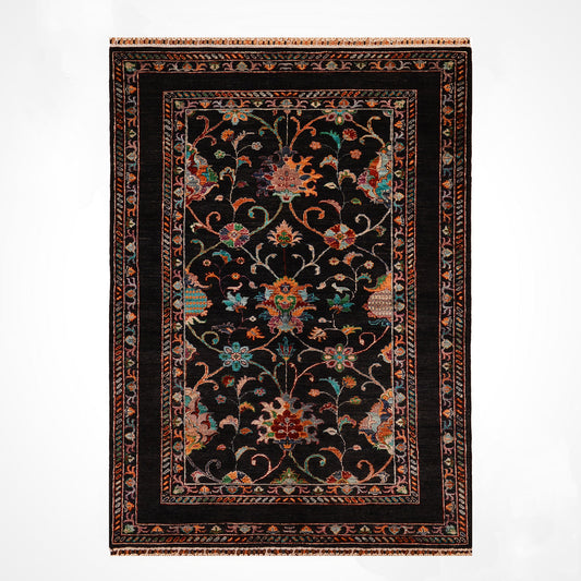 Sultani Binbirgece Orjinal El Dokuması Siyah Kök Boya Yün Halı 127x184 2.34 Metrekare - 4x6 ft