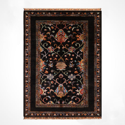 SULTANİ BİNBİRGECE ORJİNAL EL DOKUMASI SİYAH KÖK BOYA YÜN HALI 125X184 2.30 METREKARE - 4X6 FT