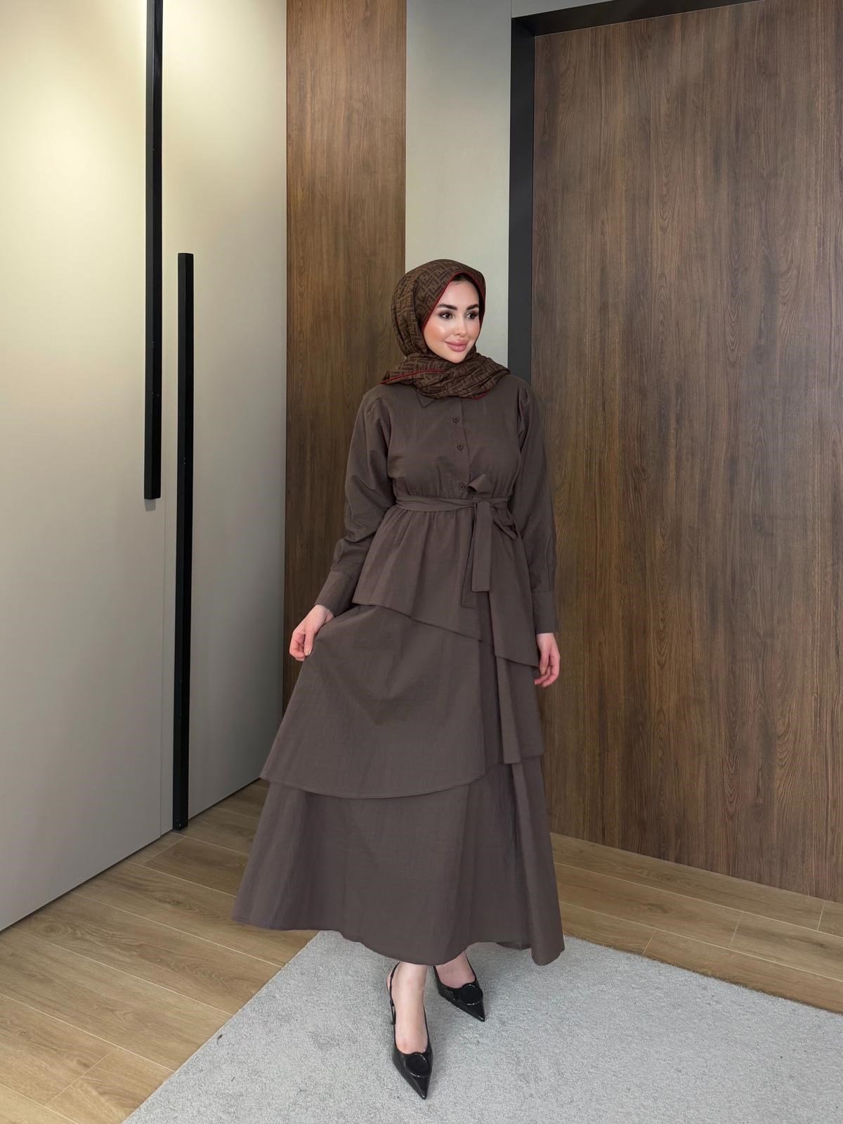 Lucca Layered Cupro Dress – Brown