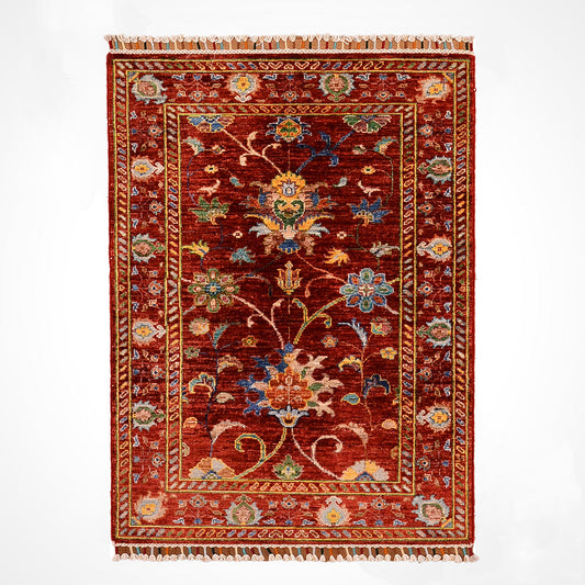 Sultani Binbirgece Orjinal El Dokuması Kırmızı Kök Boya Yün Halı 0.80x120 0.96 Metrekare - 3x4 ft