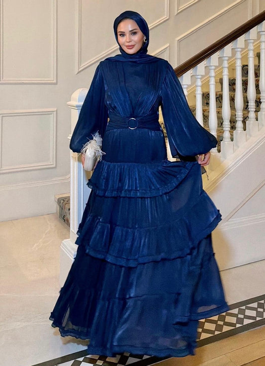 Firuza Shimmer Chiffon Maxi Dress – Navy Blue