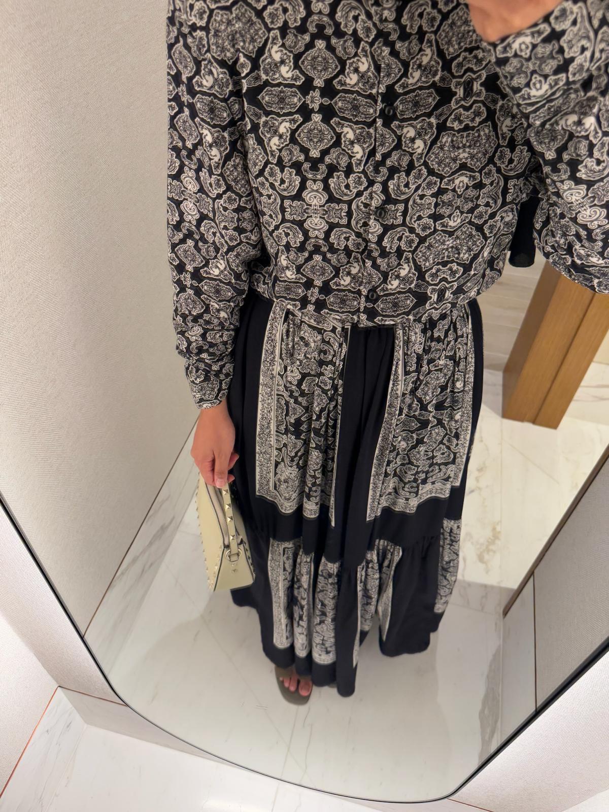 Lightweight Ethnic Shirt and Skirt Co-Ord in Black