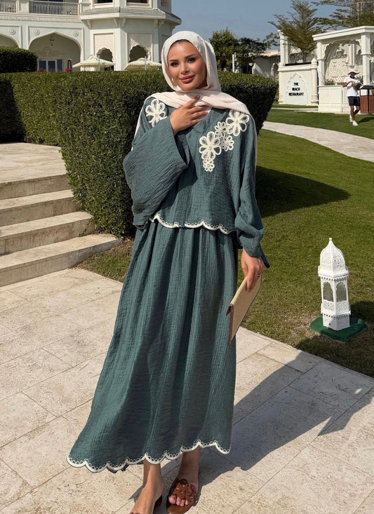 Lace Detailed Skirt Set - Green